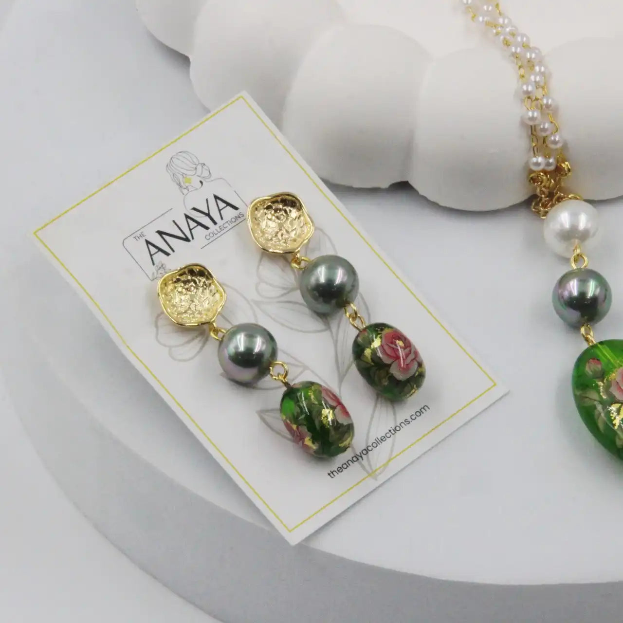 Eternal Bloom Japanese Decal Pearl Earrings