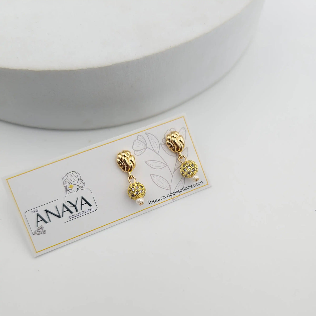 Golden CZ Ball Dainty Earrings