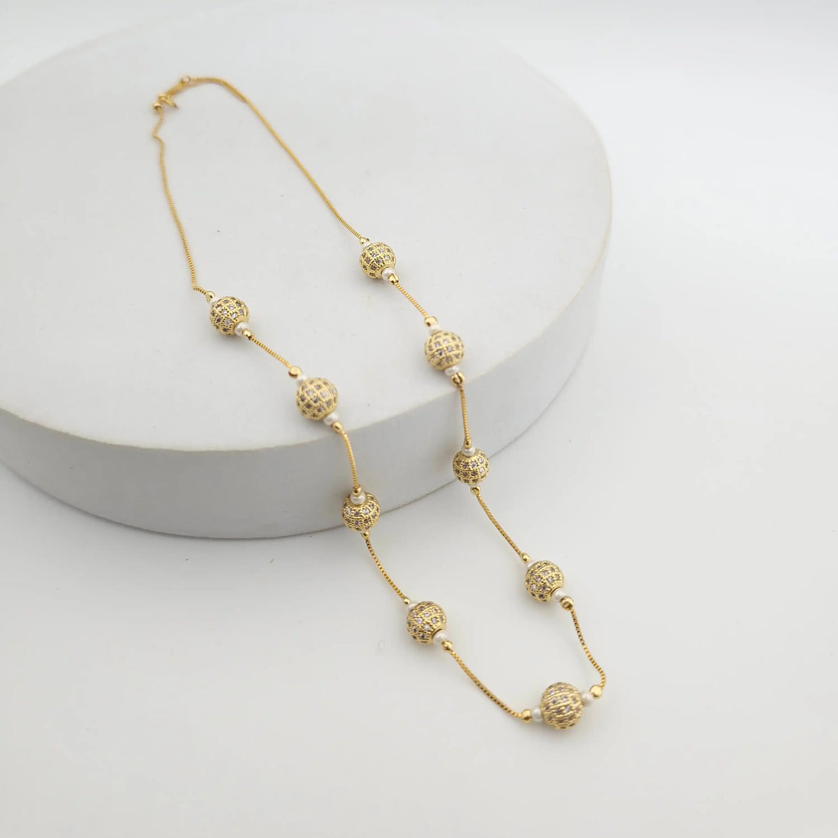 Golden CZ Ball Dainty Necklace