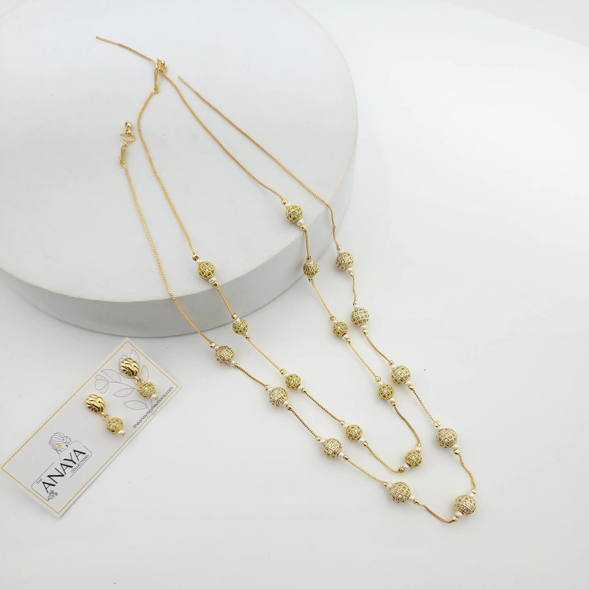 Golden CZ Ball Double Layer Dainty Set