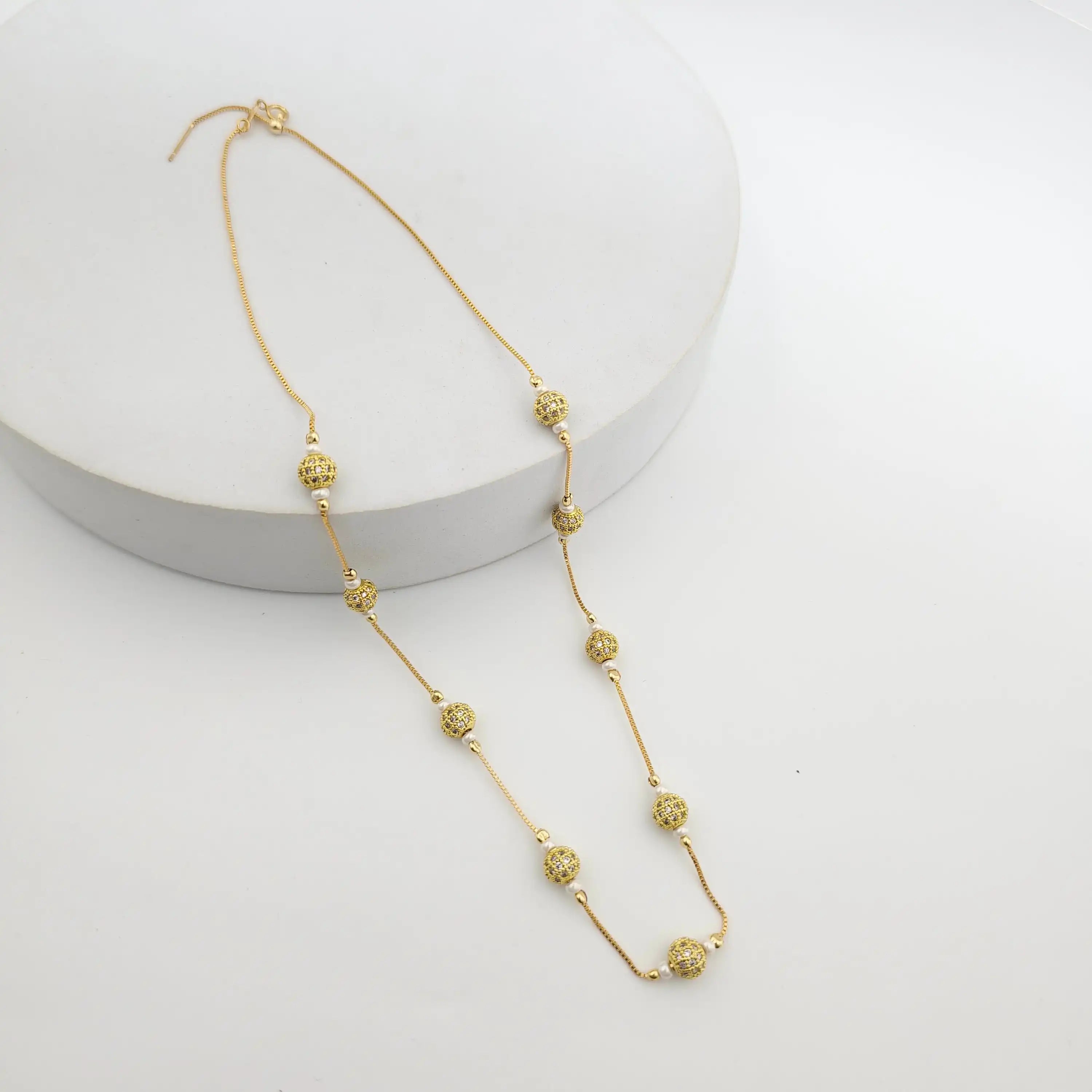 Golden CZ Ball Small Bead Dainty Necklace