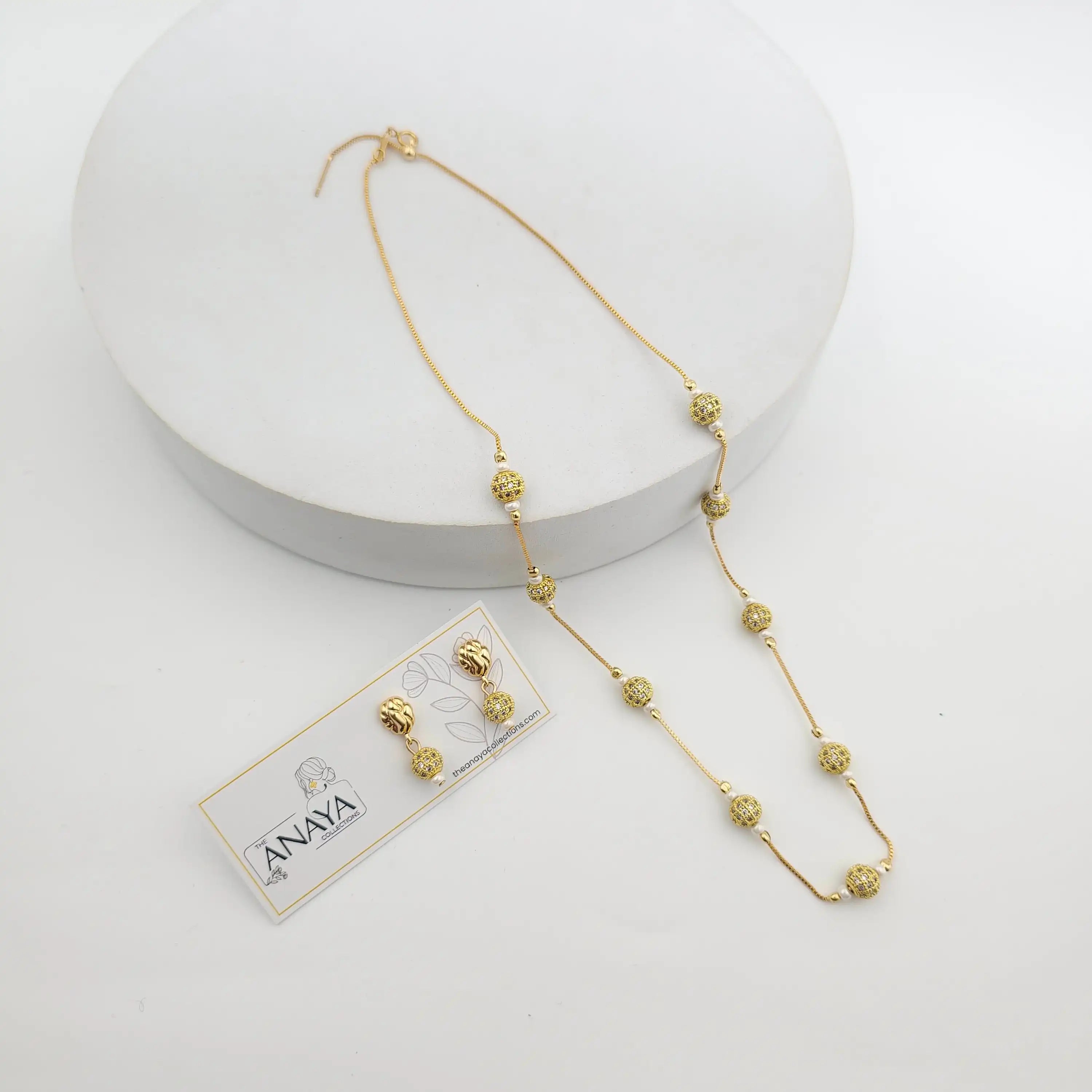 Golden CZ Ball Small Bead Dainty Set