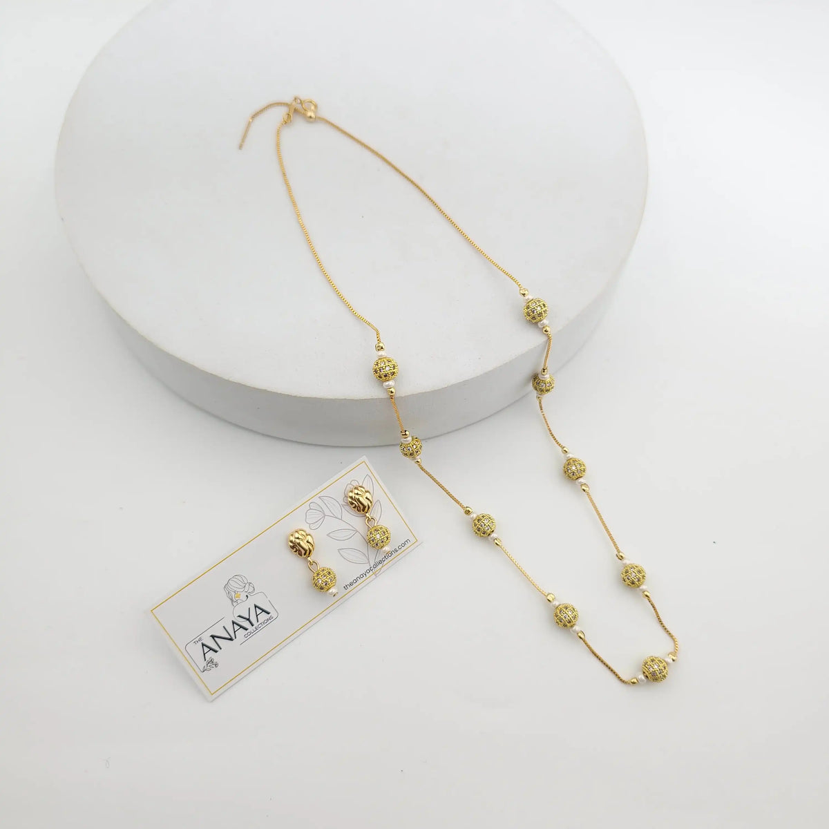 Golden CZ Ball Small Bead Dainty Set