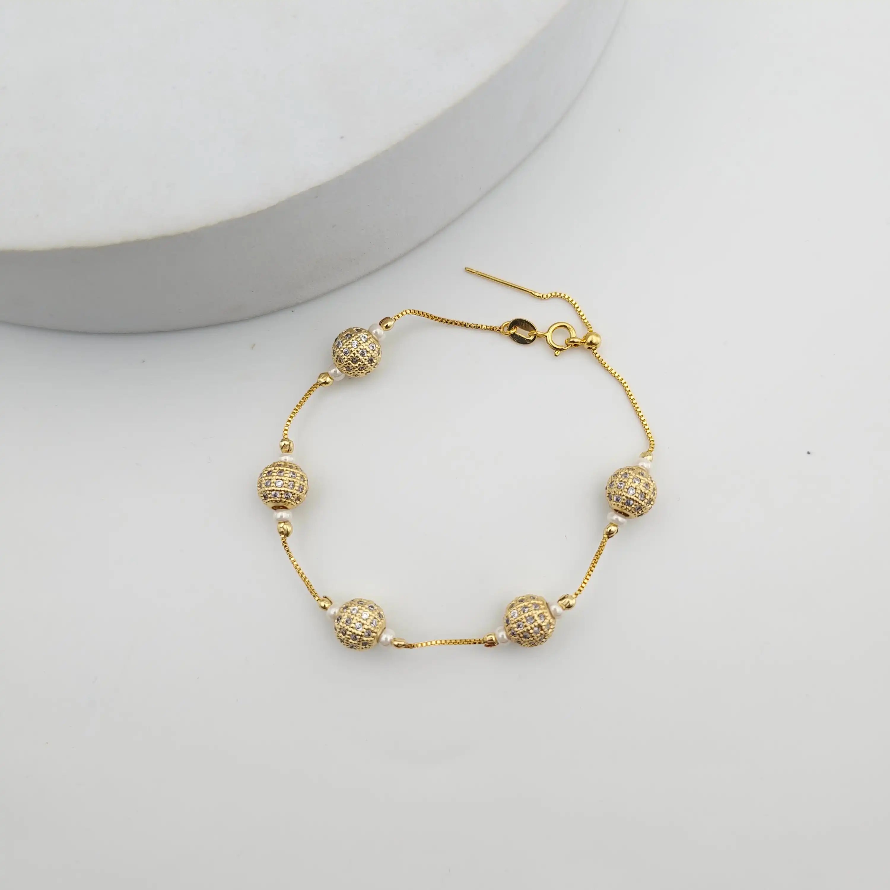 Golden CZ Ball Dainty Bracelet