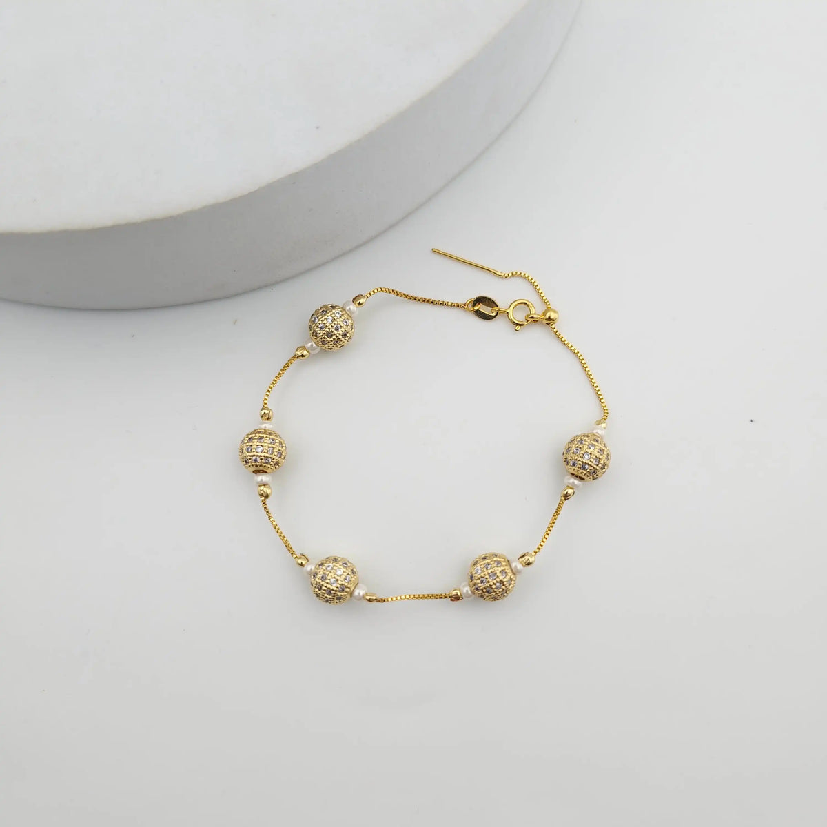 Golden CZ Ball Dainty Bracelet