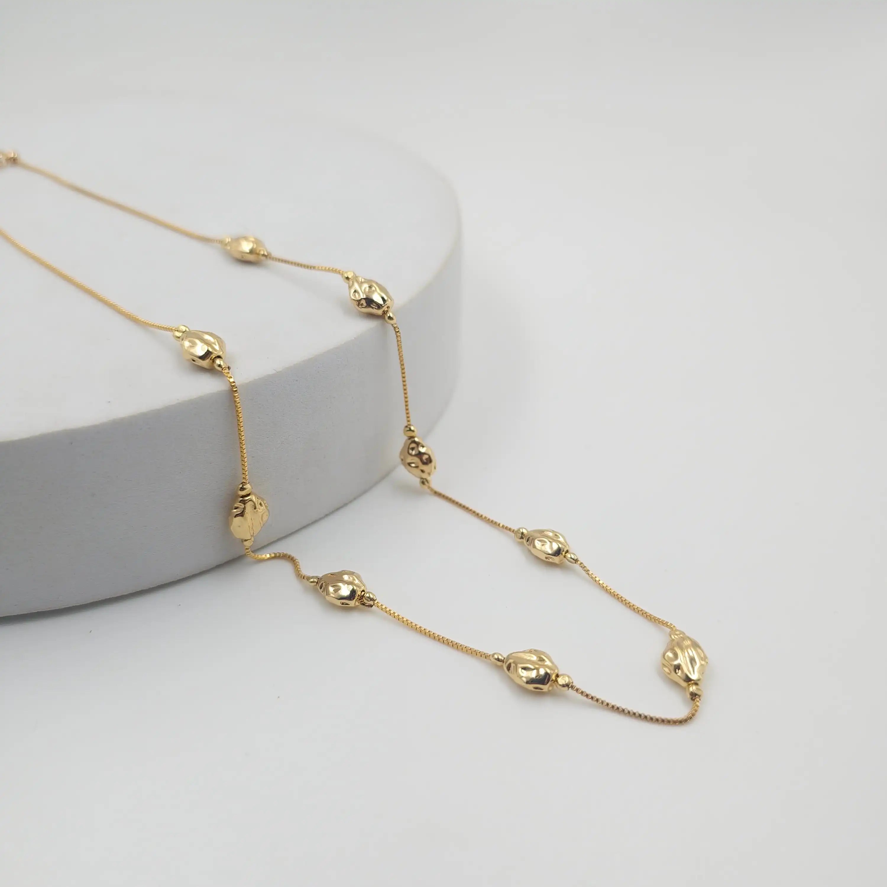 Golden Spotted Pebble Dainty Necklace