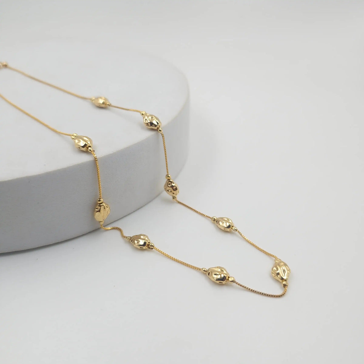 Golden Spotted Pebble Dainty Necklace