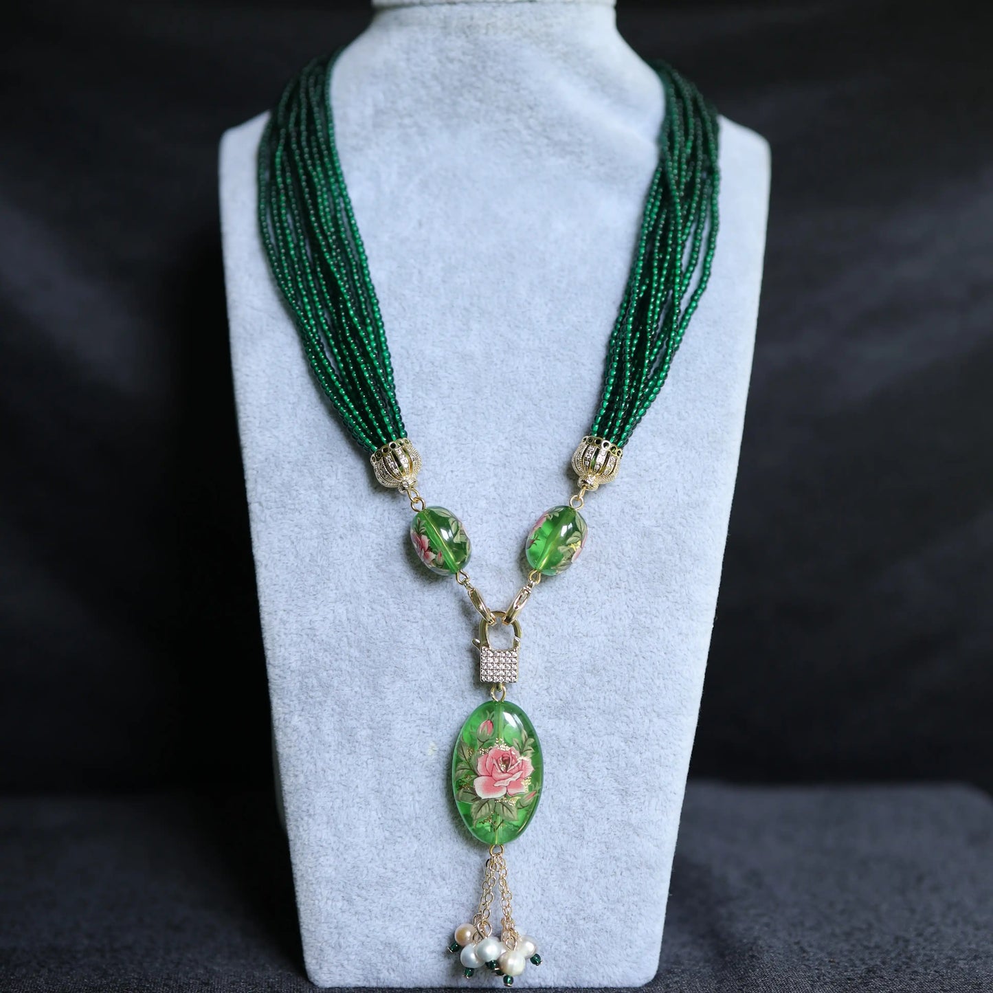 Onyx Floral Pendant Necklace