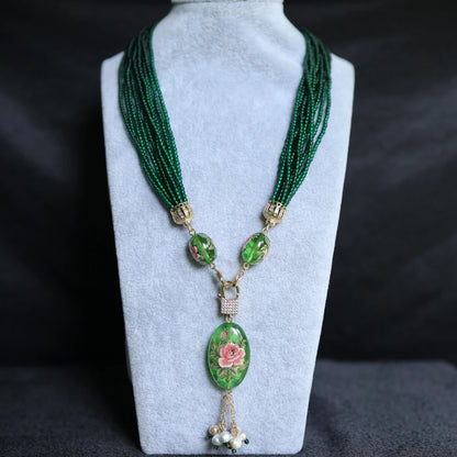 Onyx Floral Pendant Necklace