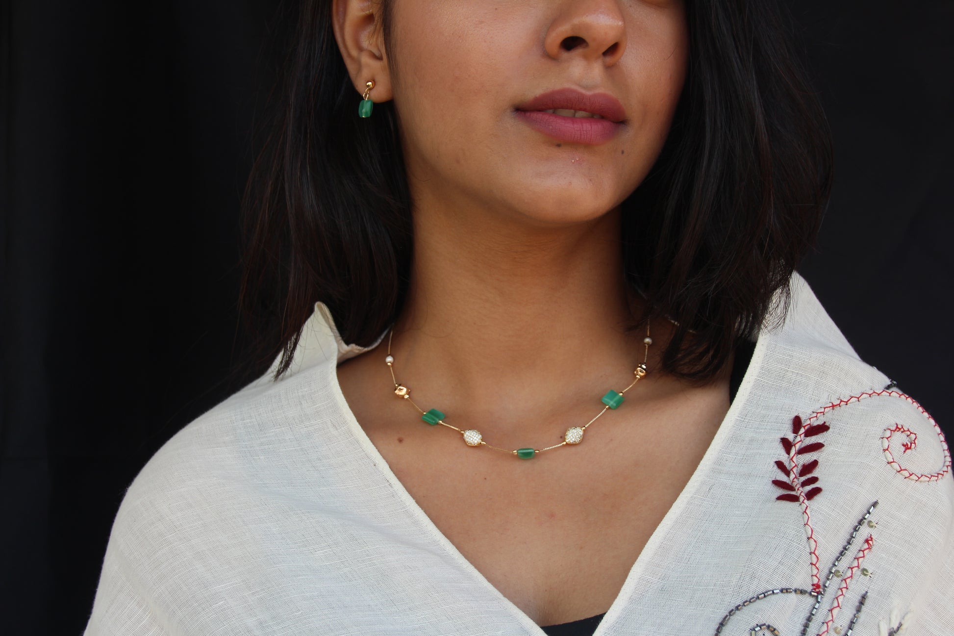 Green Square Crystals with Multiple Gold Plated Charms 2