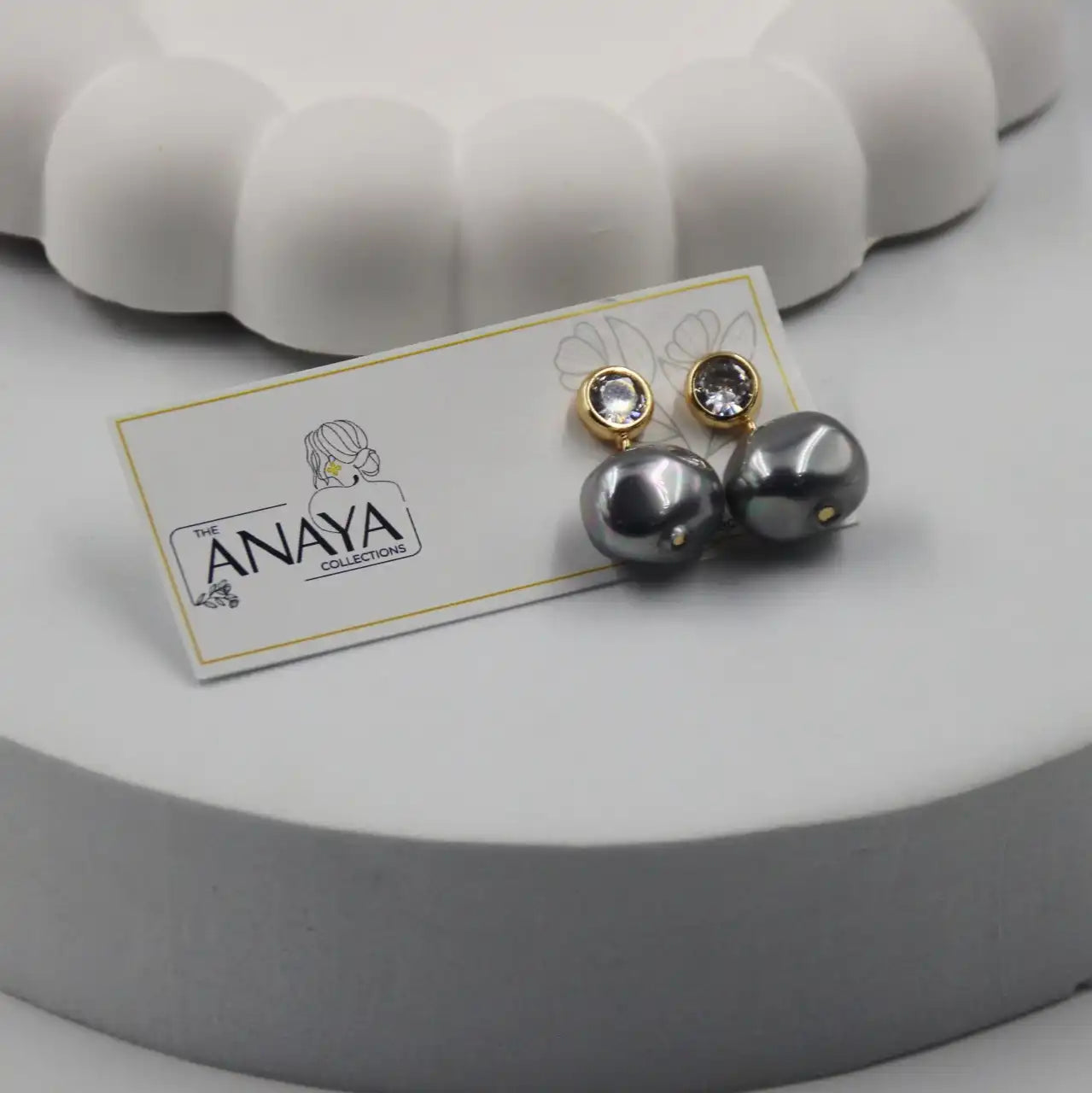 Uncut Shell Pearl Earrings with Diamond