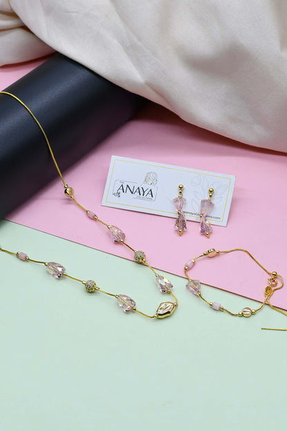 Harmony Dainty Set (Necklace, Bracelet and Earrings) Cute Pink
