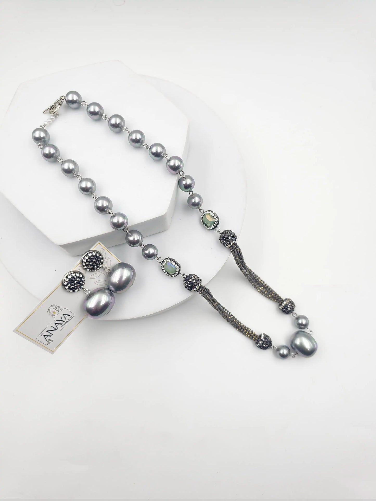 Italian Marcasite Shell Pearl Set