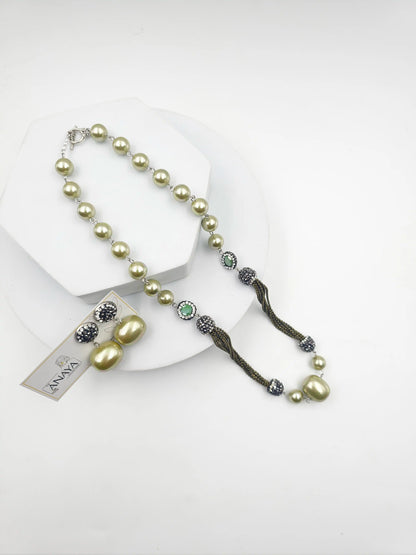 Italian Marcasite Shell Pearl Set