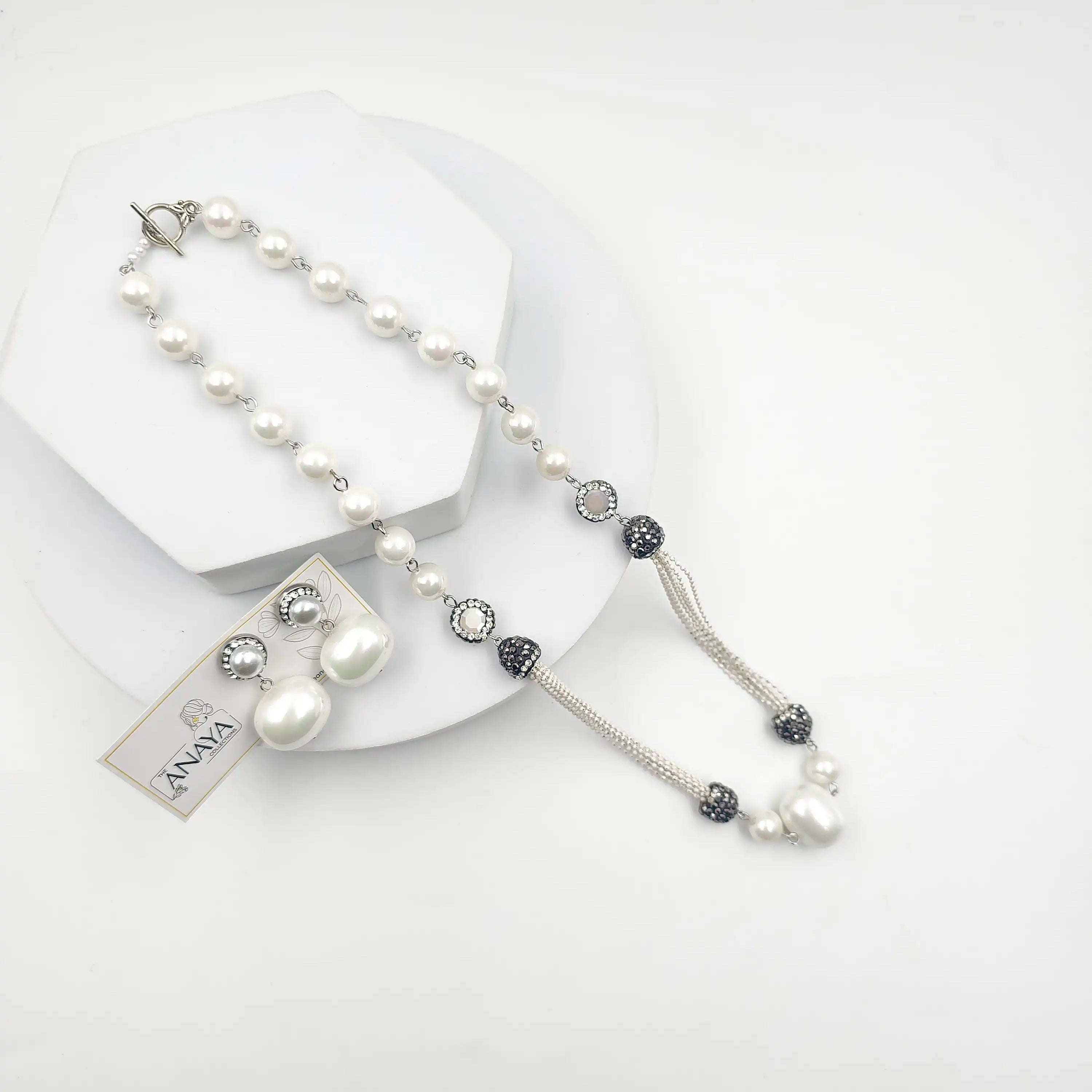 Italian Marcasite Shell Pearl Set