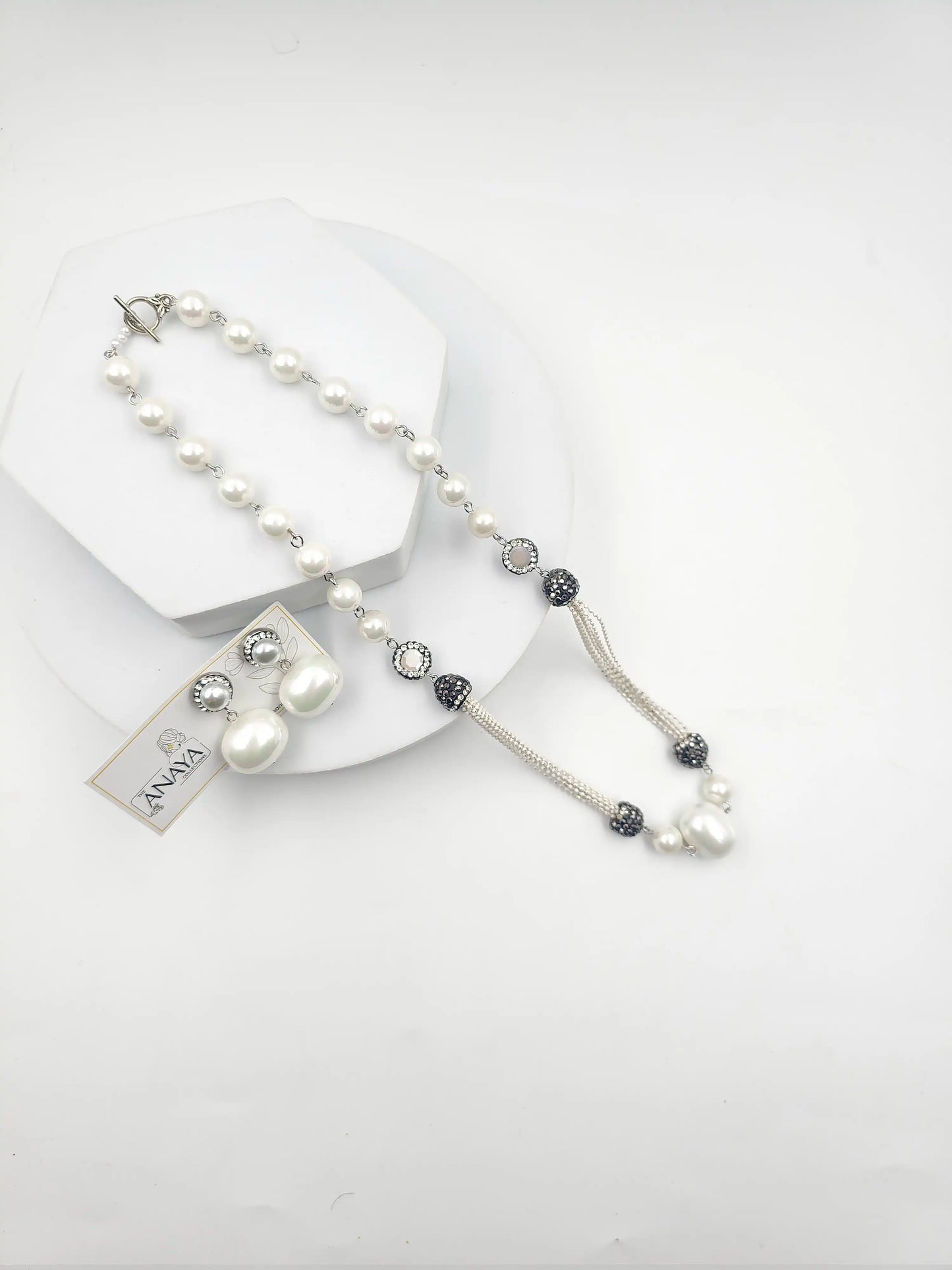 Italian Marcasite Shell Pearl Set