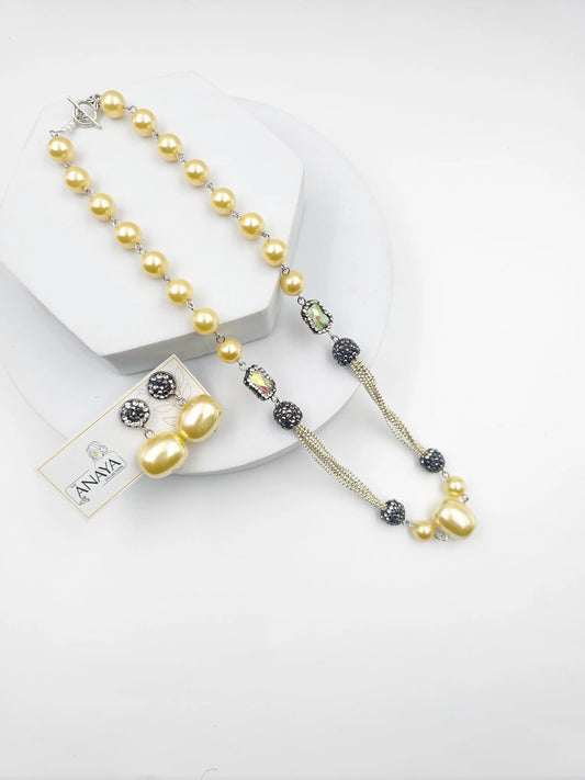 Italian Marcasite Shell Pearl Set