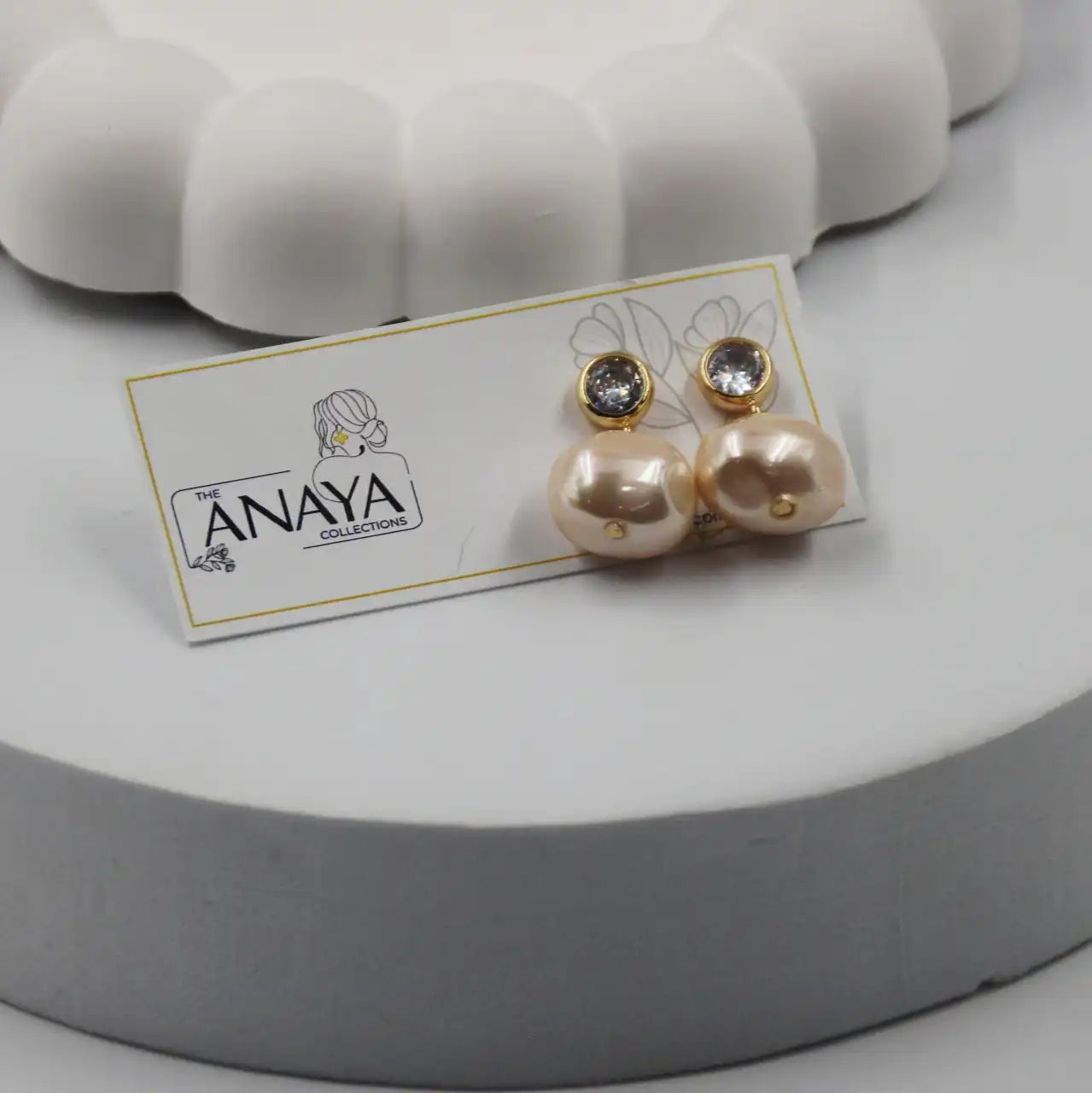 Uncut Shell Pearl Earrings with Diamond