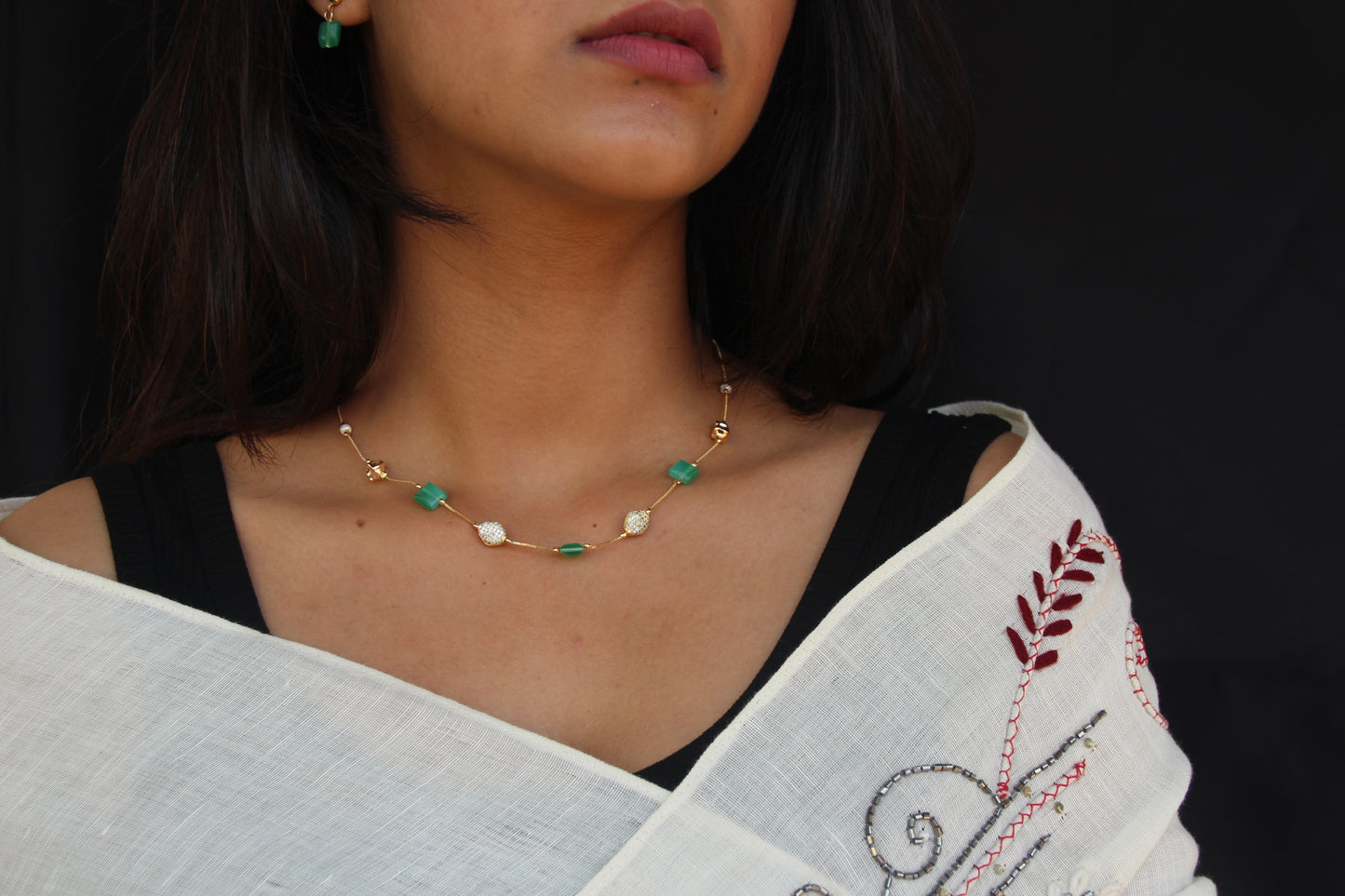 Green Square Crystals with Multiple Gold Plated Charms