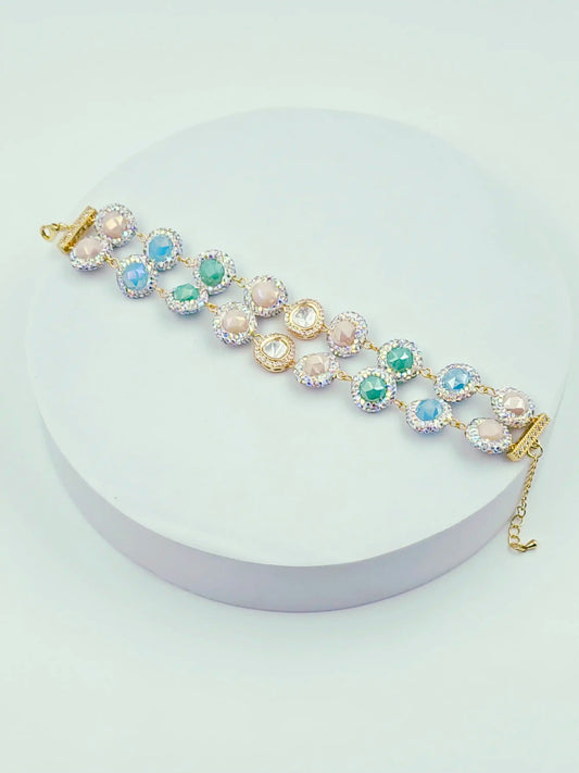 Luxury Agate Marcasite Kundan Double Strand Bracelet