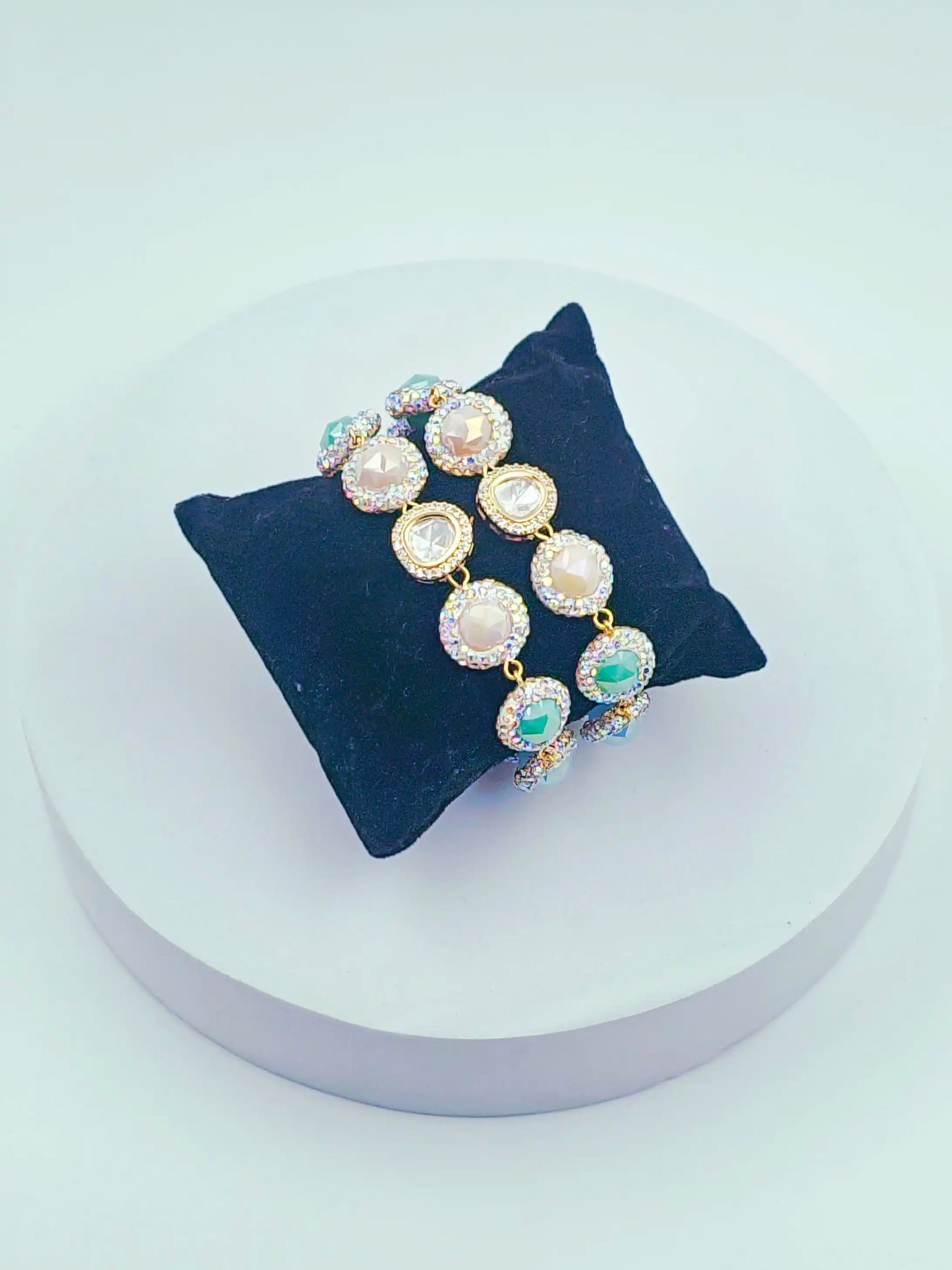 Luxury Agate Marcasite Kundan Double Strand Bracelet