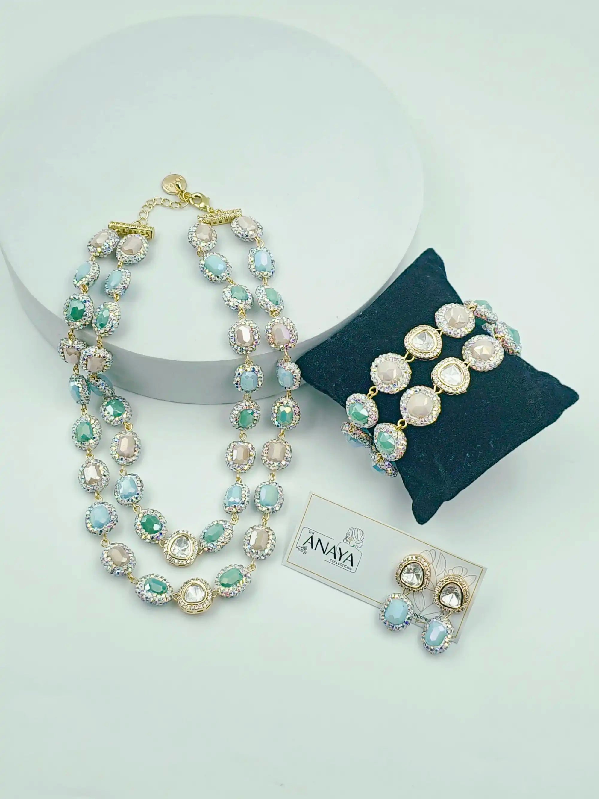 Luxury Agate Marcasite Kundan Double - Strand Choker Set