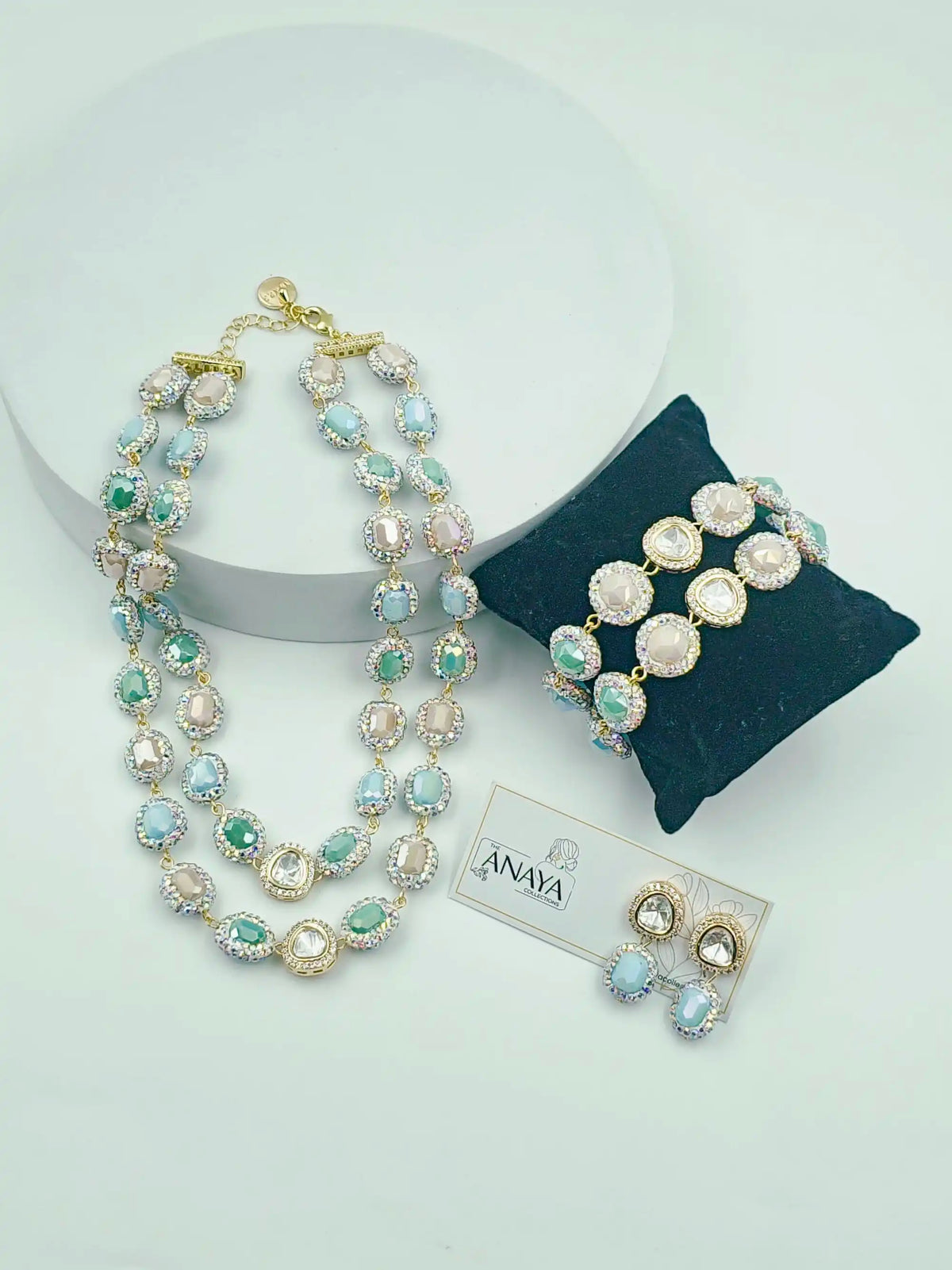 Luxury Agate Marcasite Kundan Double - Strand Choker Set