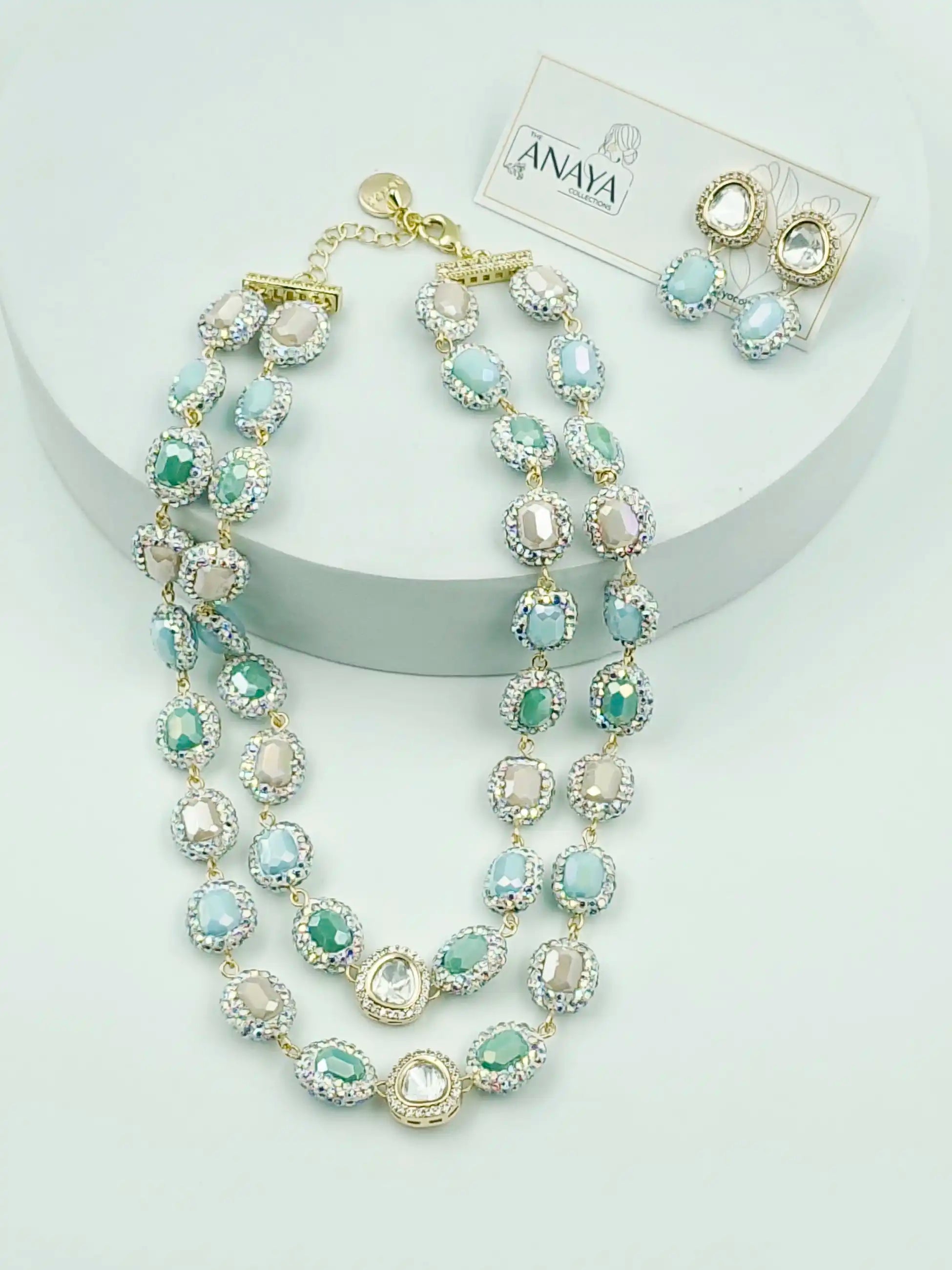 Luxury Agate Marcasite Kundan Double - Strand Choker Set