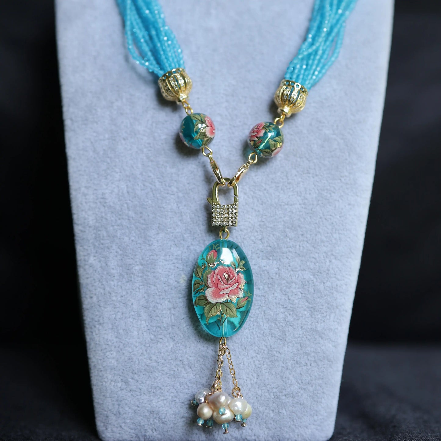 Onyx Floral Pendant Necklace