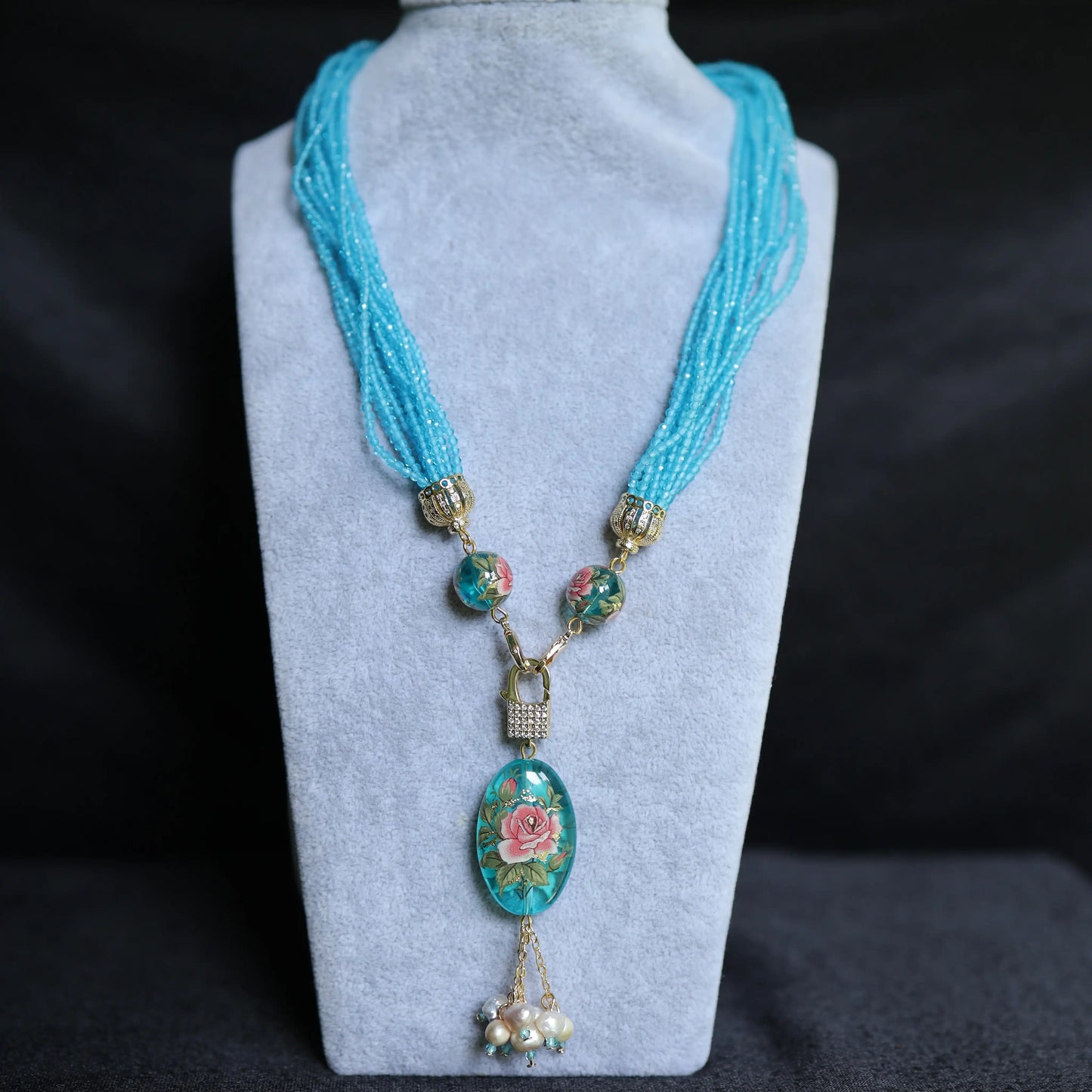 Onyx Floral Pendant Necklace