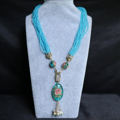 Onyx Floral Pendant Necklace