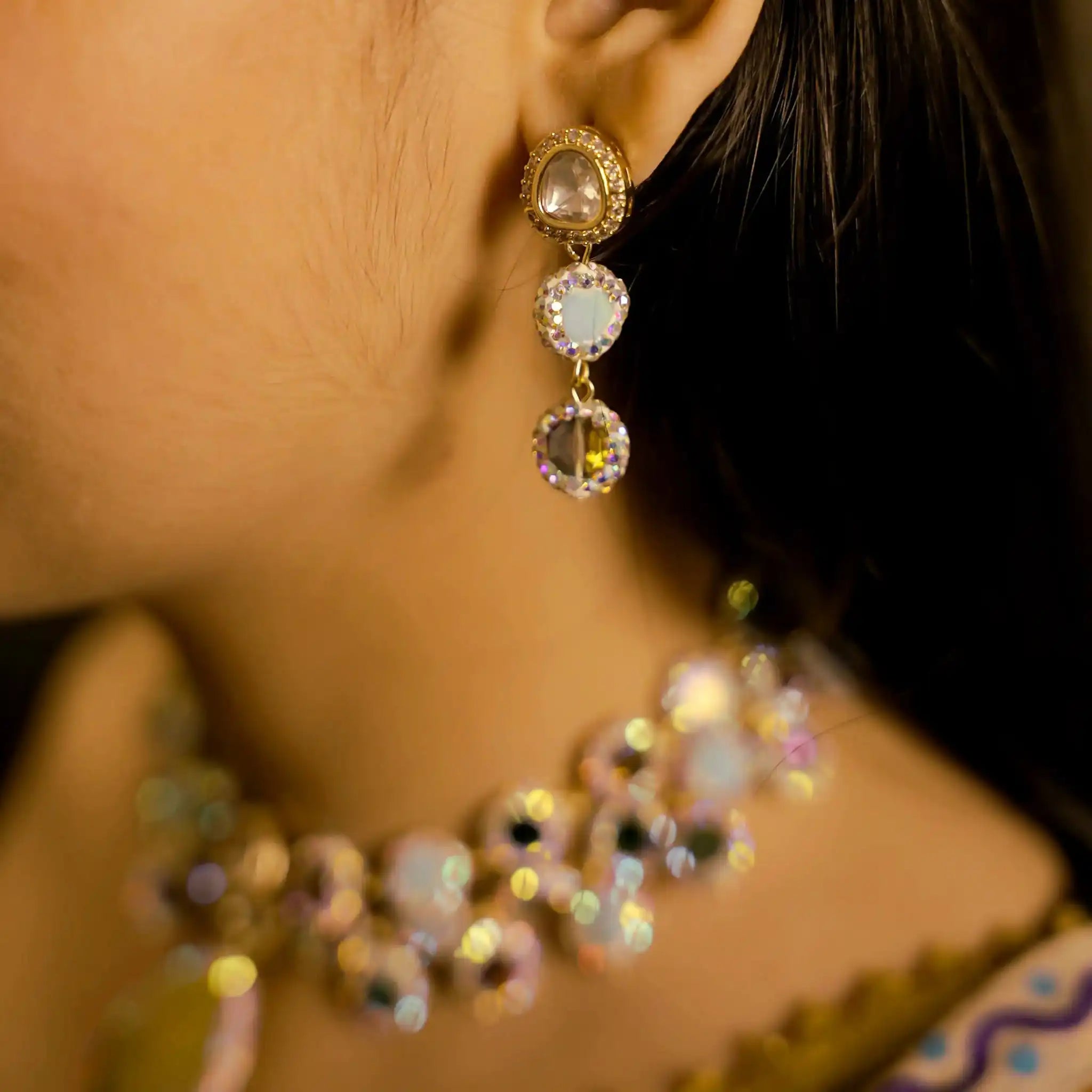 Marcasite Agate Crystal Glow Earrings