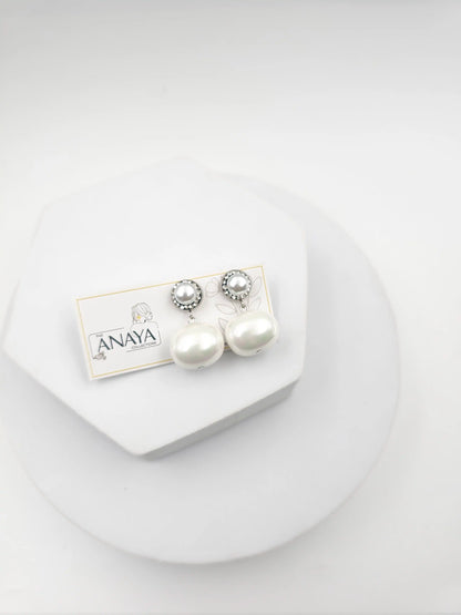 Marcasite Shell Pearl Earrings