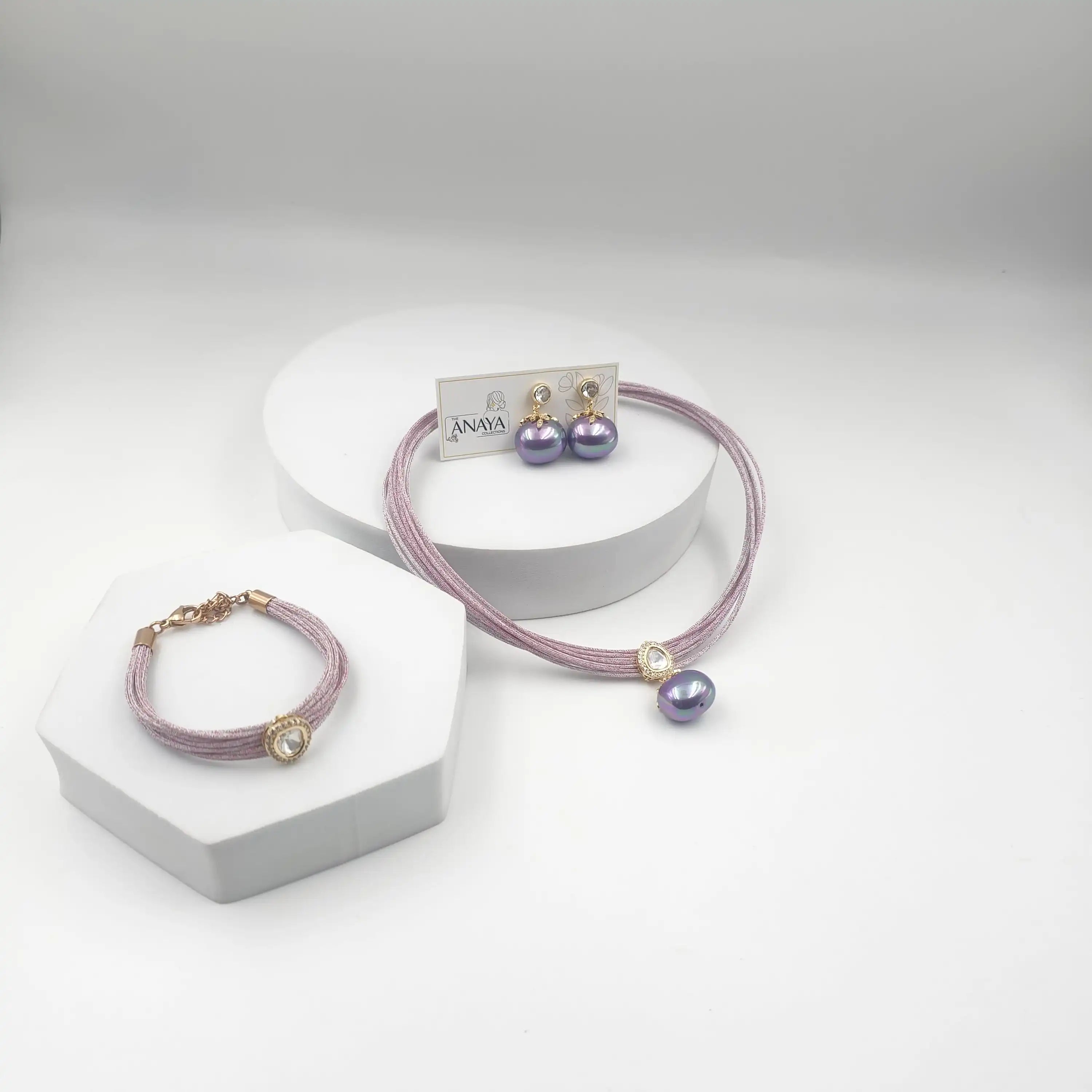 Mesh Wire Sterling Shell Pearl Pendant Necklace and Earrings Set