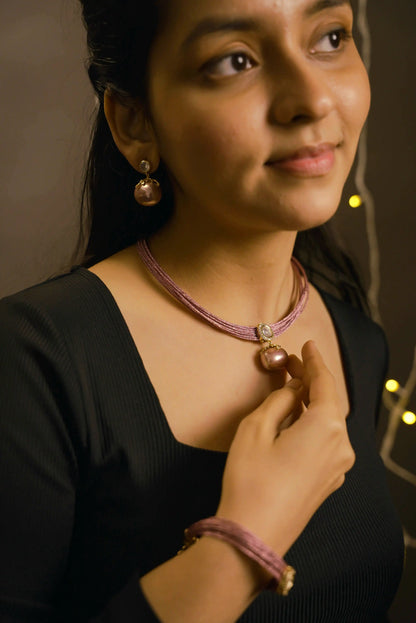 Mesh Wire Sterling Shell Pearl Pendant Set