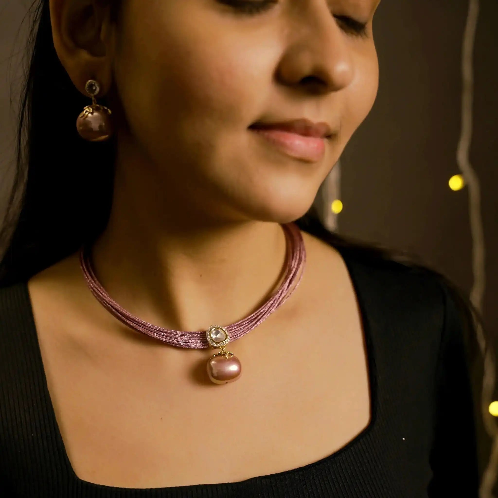 Mesh Wire Sterling Shell Pearl Pendant Necklace and Earrings Set