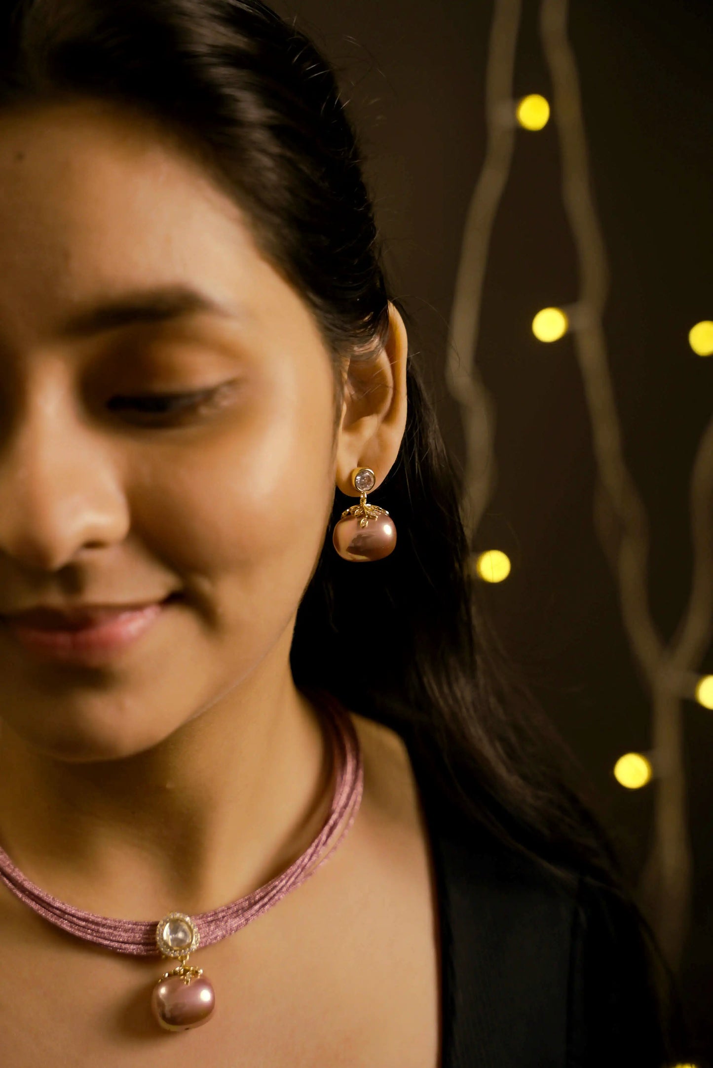 Mesh Wire Sterling Shell Pearl Pendant Set