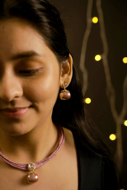 Mesh Wire Sterling Shell Pearl Pendant Set