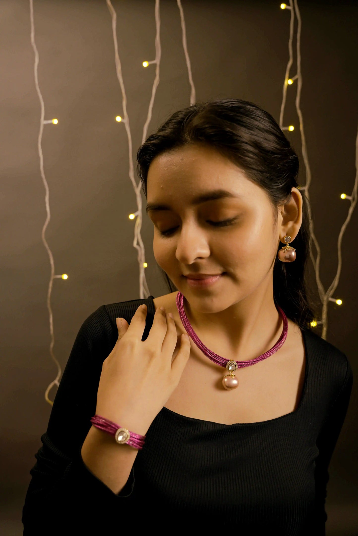 Mesh Wire Sterling Shell Pearl Pendant Set