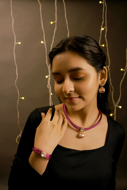 Mesh Wire Sterling Shell Pearl Pendant Set