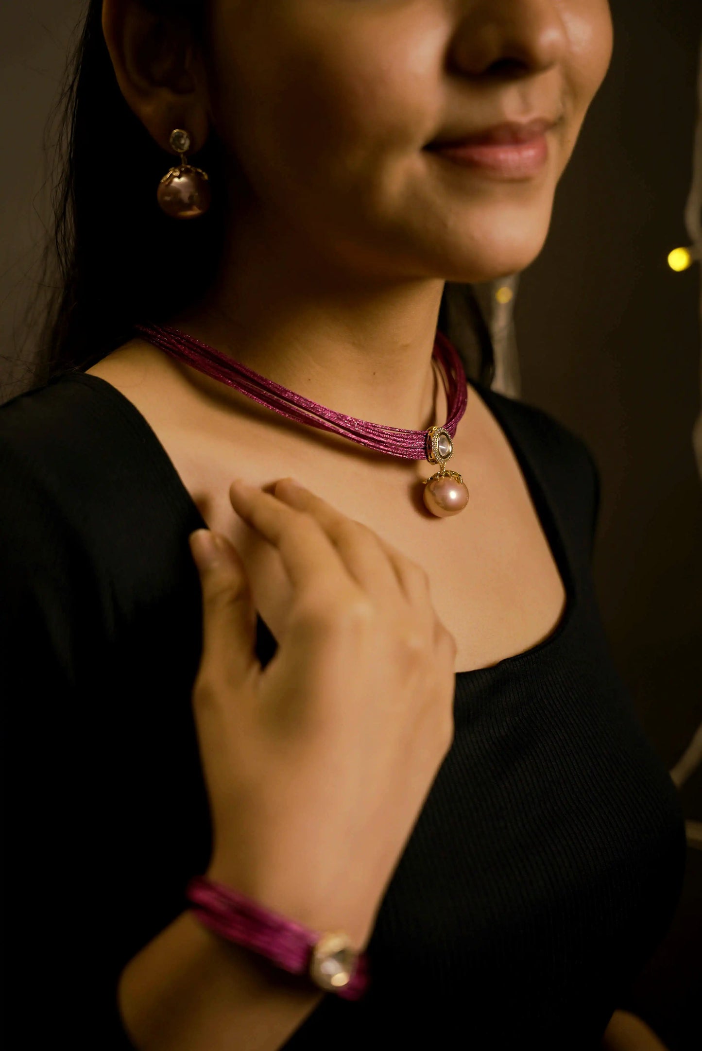 Mesh Wire Sterling Shell Pearl Pendant Set