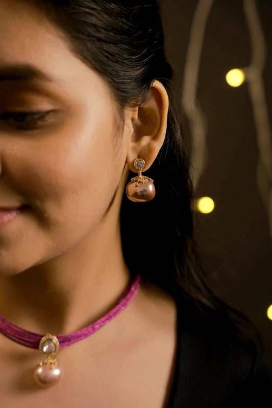 Mesh Wire Sterling Shell Pearl Pendant Necklace and Earrings Set