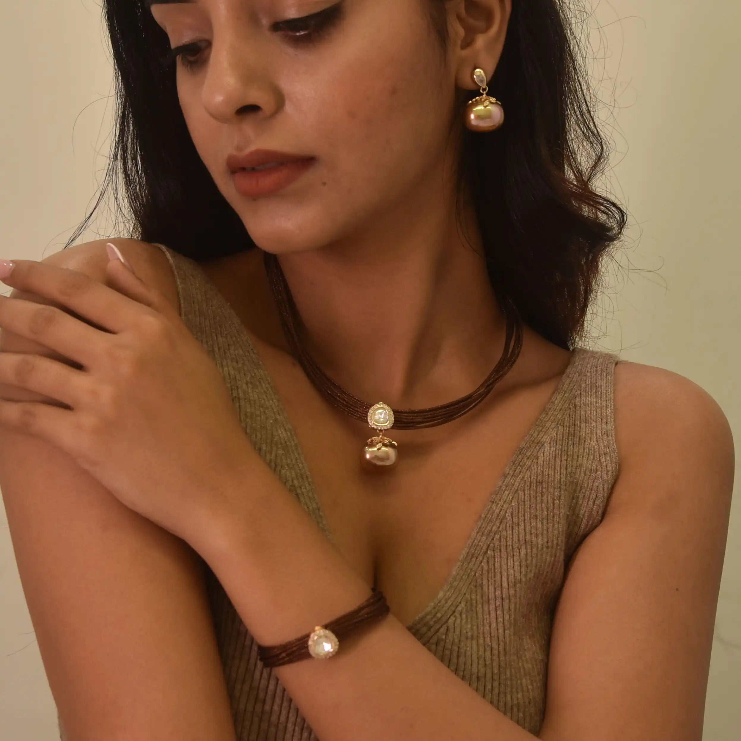 Mesh Wire Sterling Shell Pearl Pendant Set