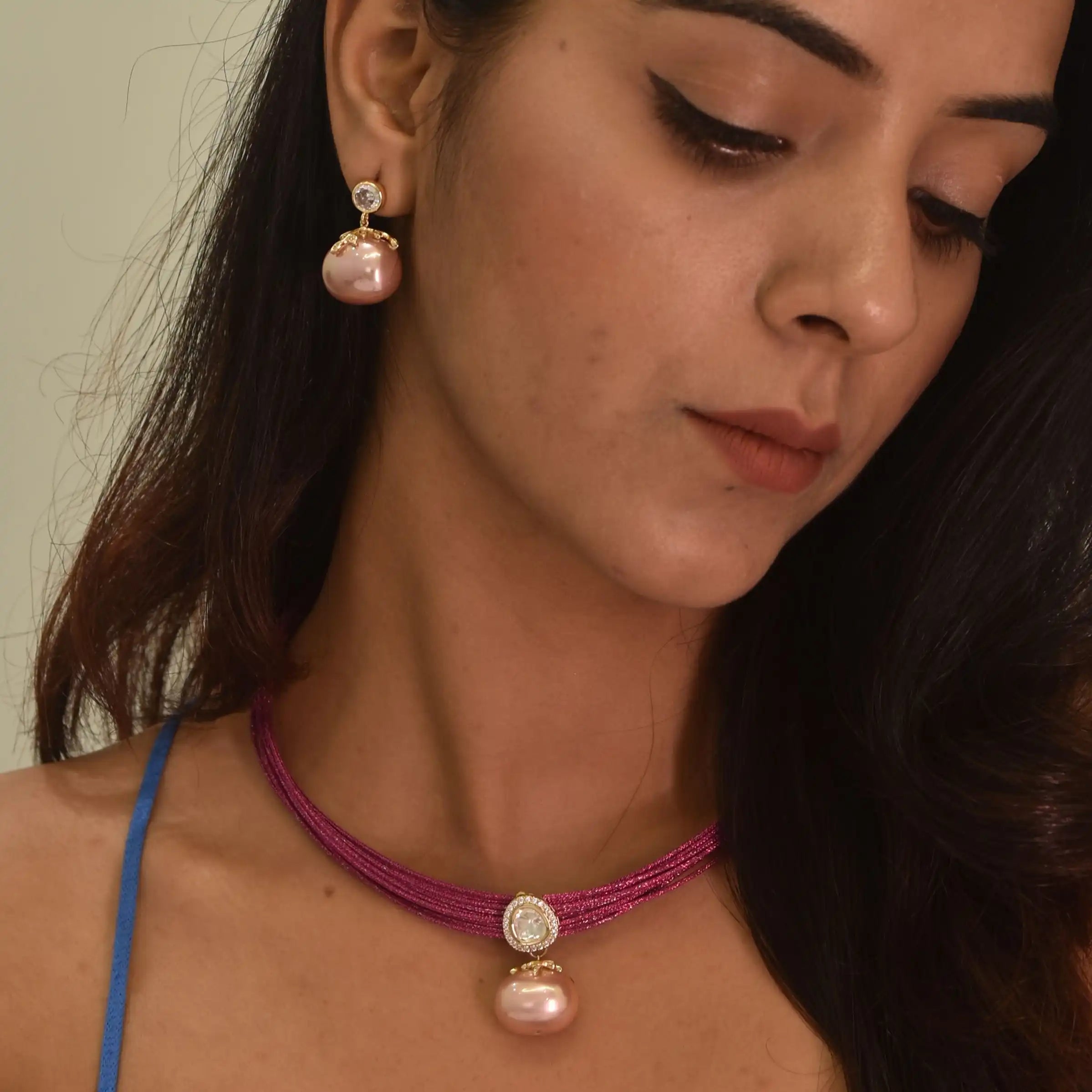 Mesh Wire Sterling Shell Pearl Pendant Set