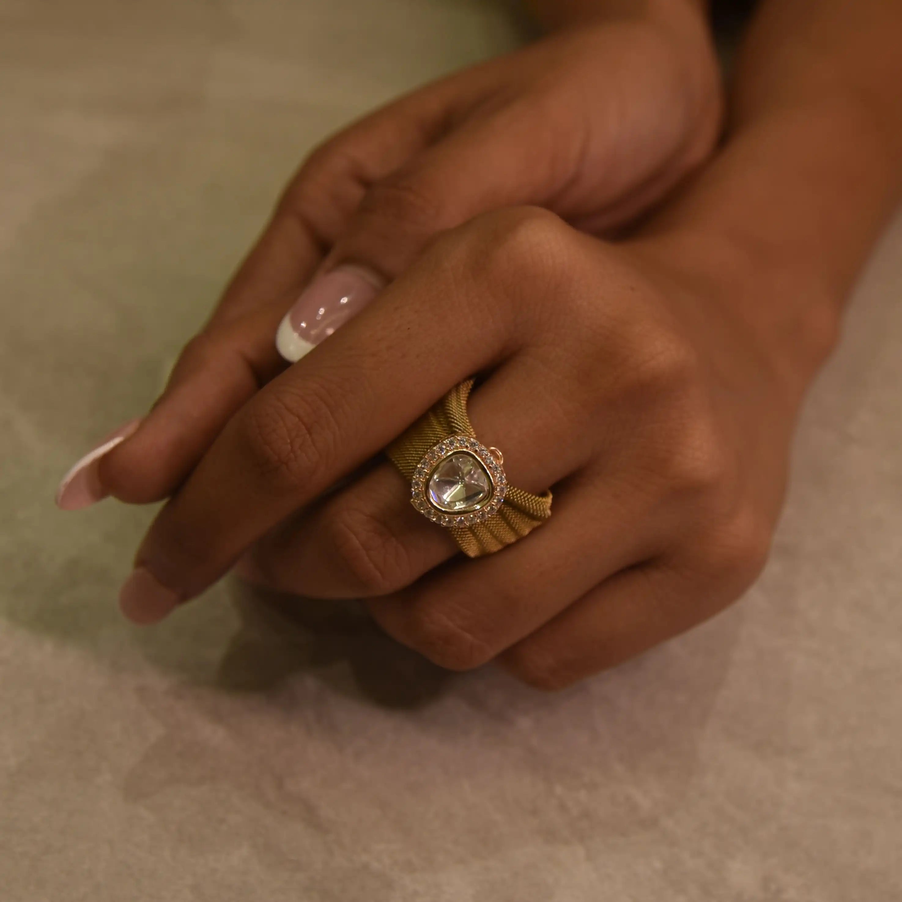 Mesh Wire Kundan Ring