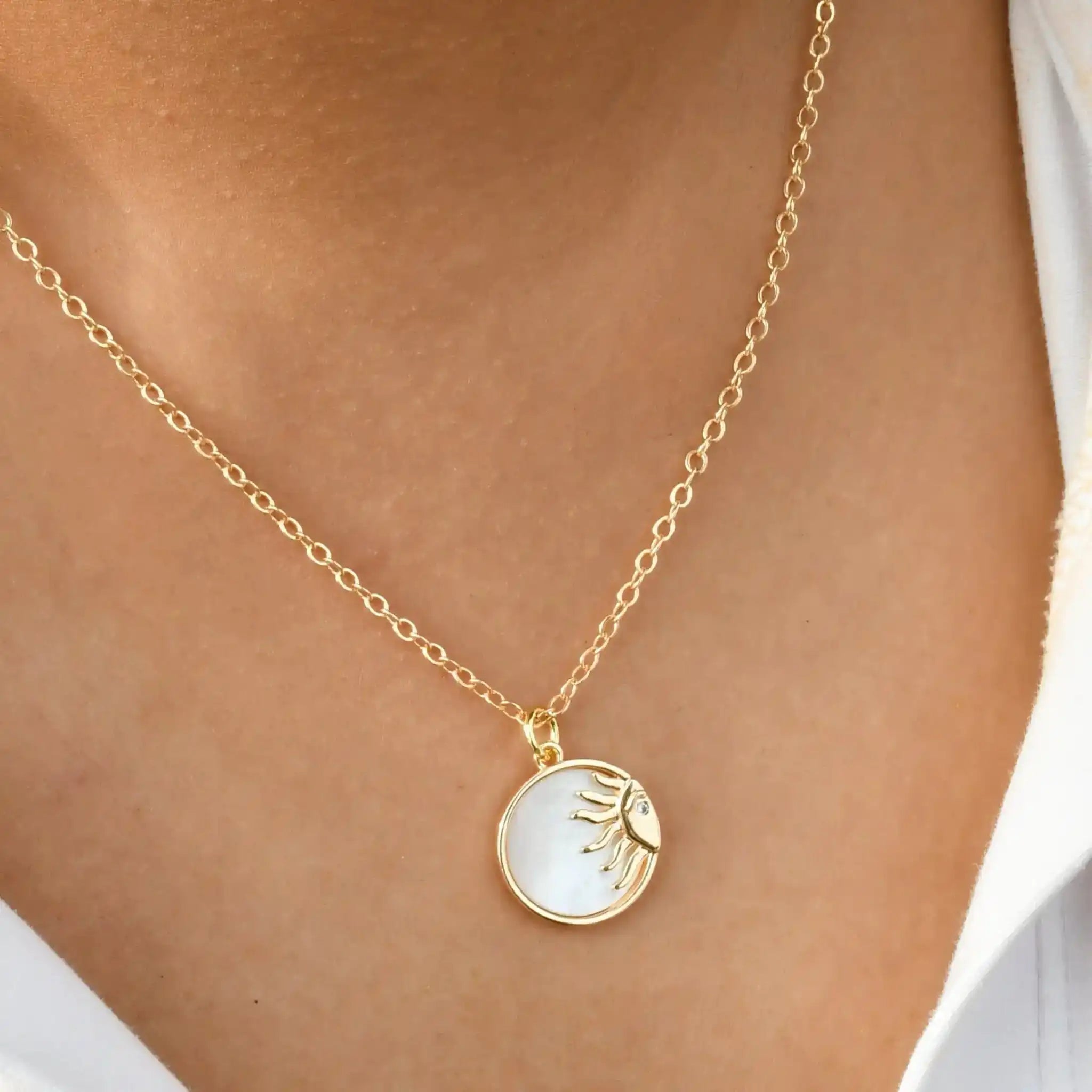 MOP Sun Oval Pendant Chain