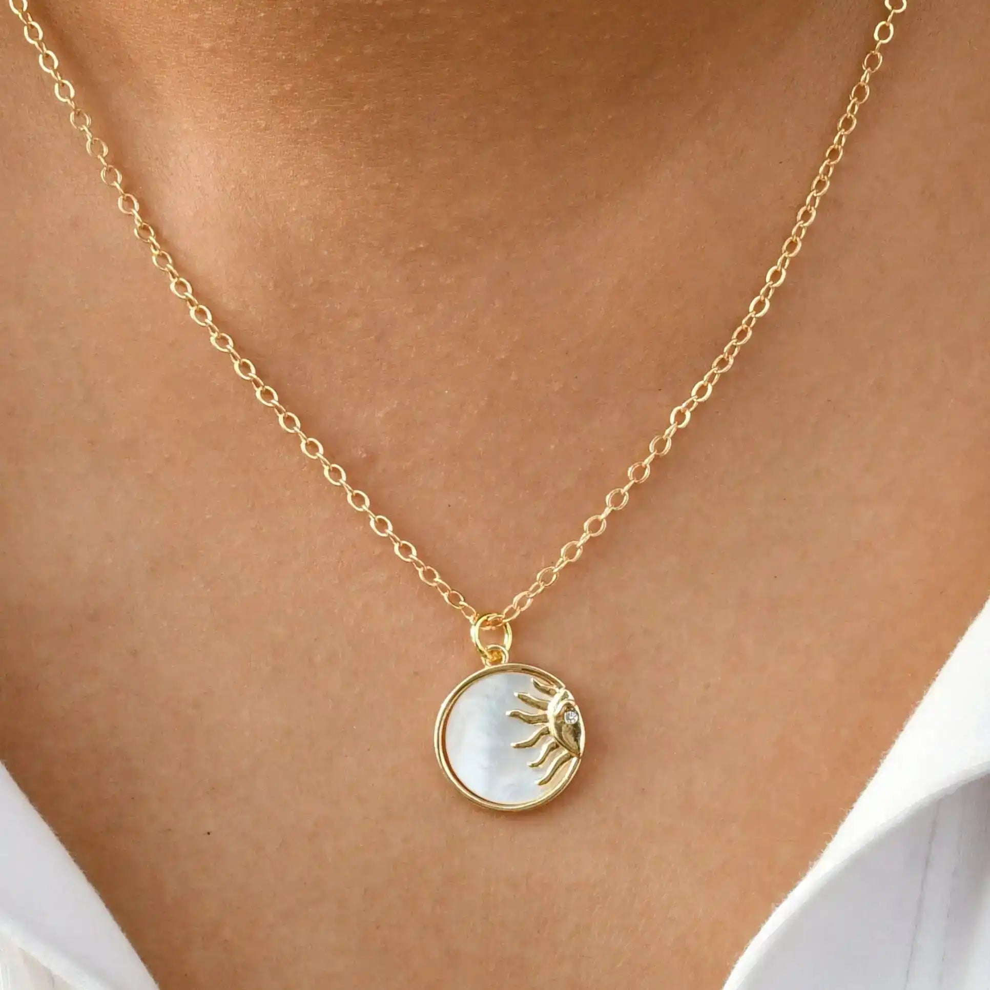 MOP Sun Oval Pendant Chain