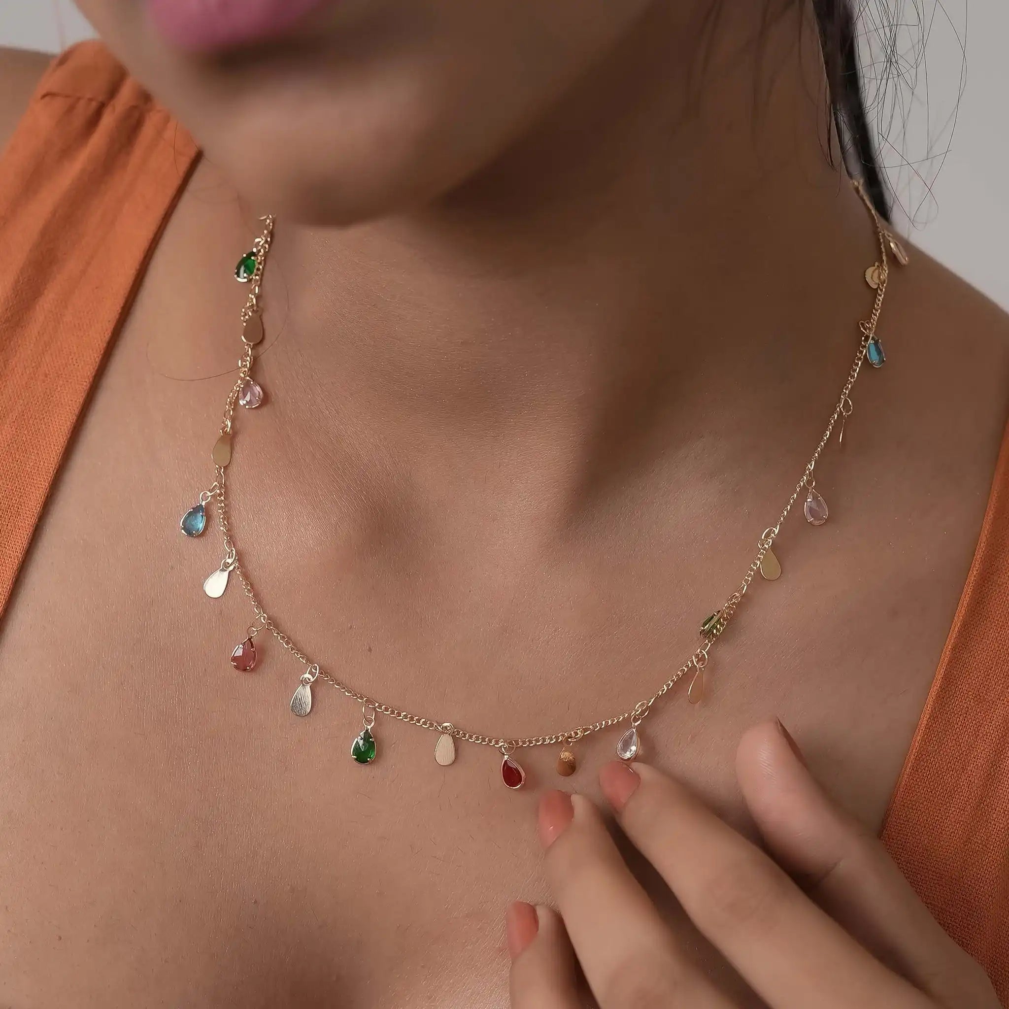 Multicolour Golden Grace Dainty Necklace