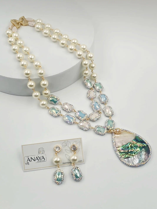 Ocean Empress – Pearl & Agate Marcasite Pendant Necklace Set