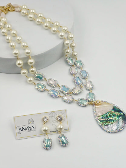 Ocean Empress – Pearl & Agate Marcasite Pendant Necklace Set